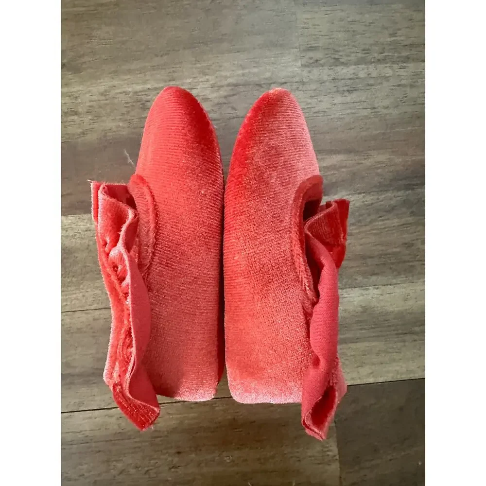 Janie & Jack Red Velvet Ruffle Crib Bootie Ruffle Baby Dress Shoes 0/3 M